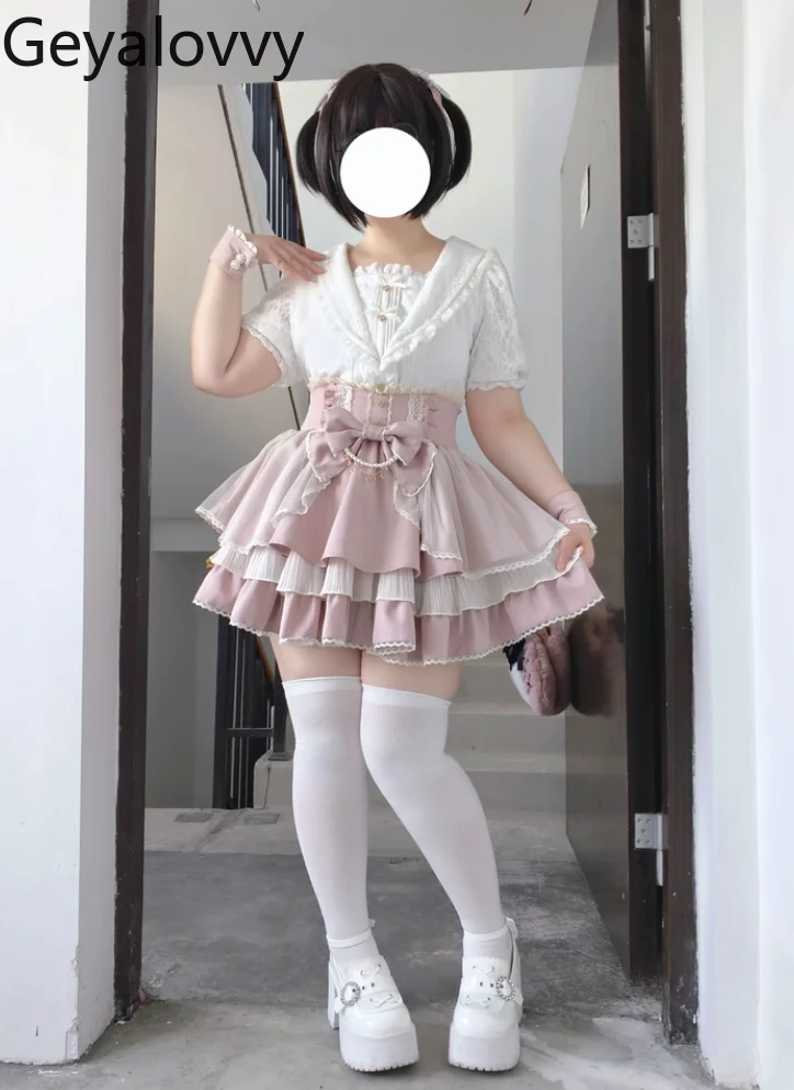 

Весна-лето Новая милая короткая полуюбка с высокой талией для девочек в японском стиле с цепочкой и бантом, кружевные полосатые мини-юбки трапециевидной формы