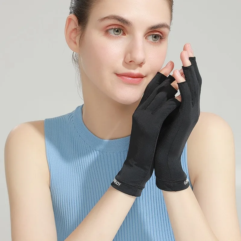 1 par de guantes finos negros Anti UV para uñas, guantes protectores de Gel UV negros, guantes sin dedos para manicura, lámpara LED para uñas, secador de uñas con pantalla táctil