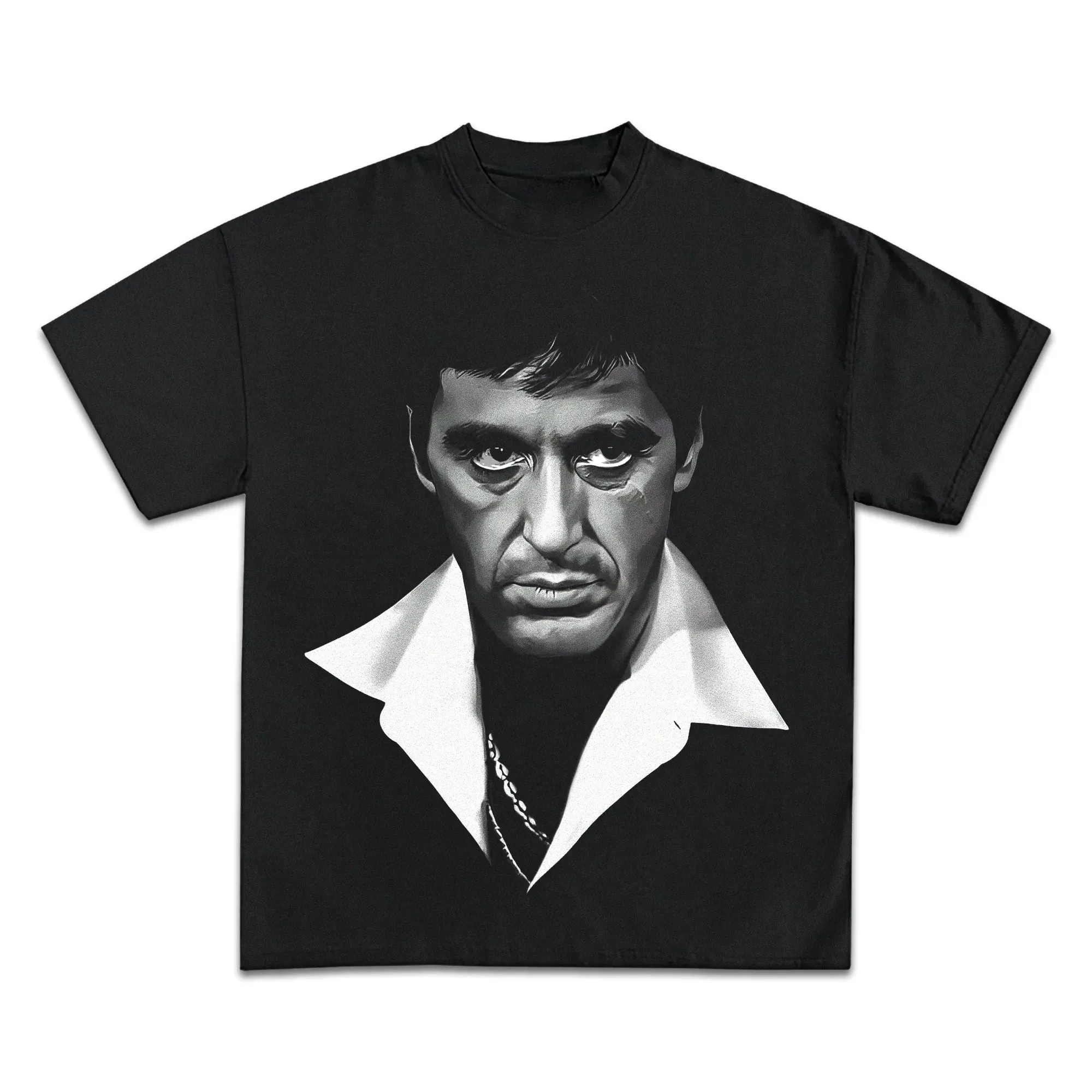 

Black Scarface Al Pacino Classic Movie Portrait Short Sleeve Gangster Retro T-shirt Tony Mens Women Hip Hop Retro Gothic Top Tee