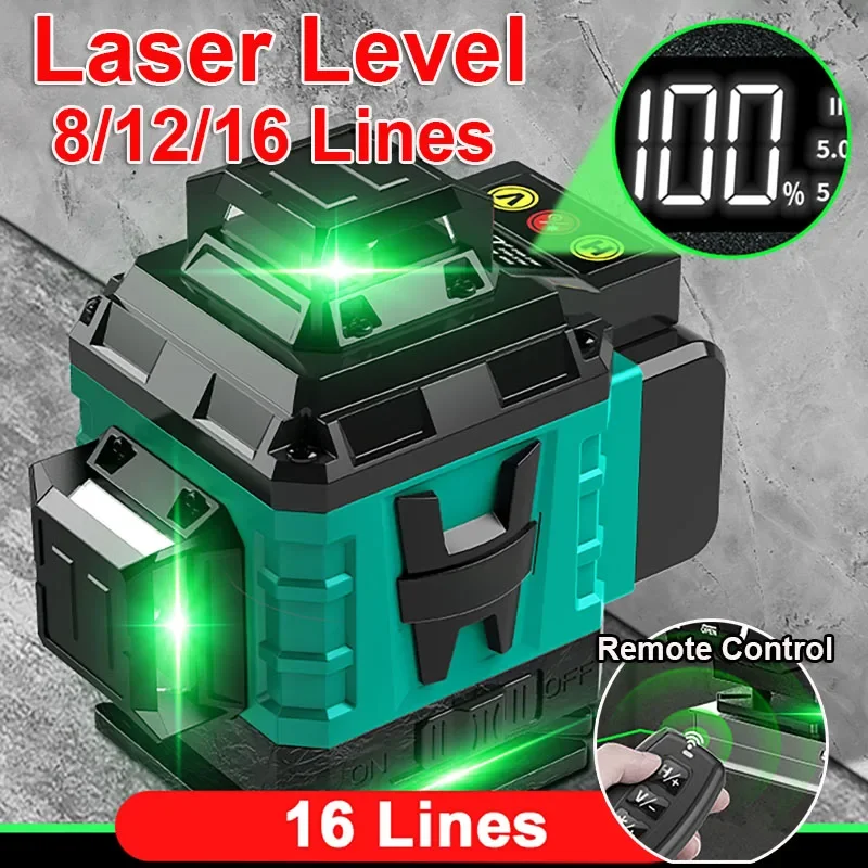 

High-Precision 8/12/16-Line Laser Level Digital Display 4D Automatic Leveling Tool Horizontal Vertical Cross Line Laser Remote