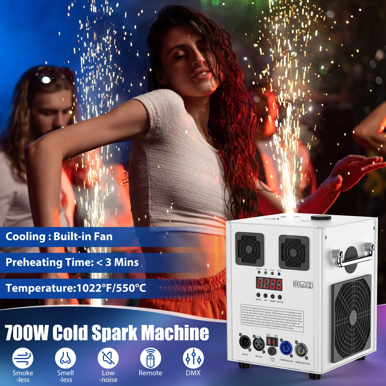 U'King 700 واط آلة الشرر البارد DMX معدات مرحلة التحكم أعلى الرش آلة رش الزهور الإلكترونية لعرض الزفاف