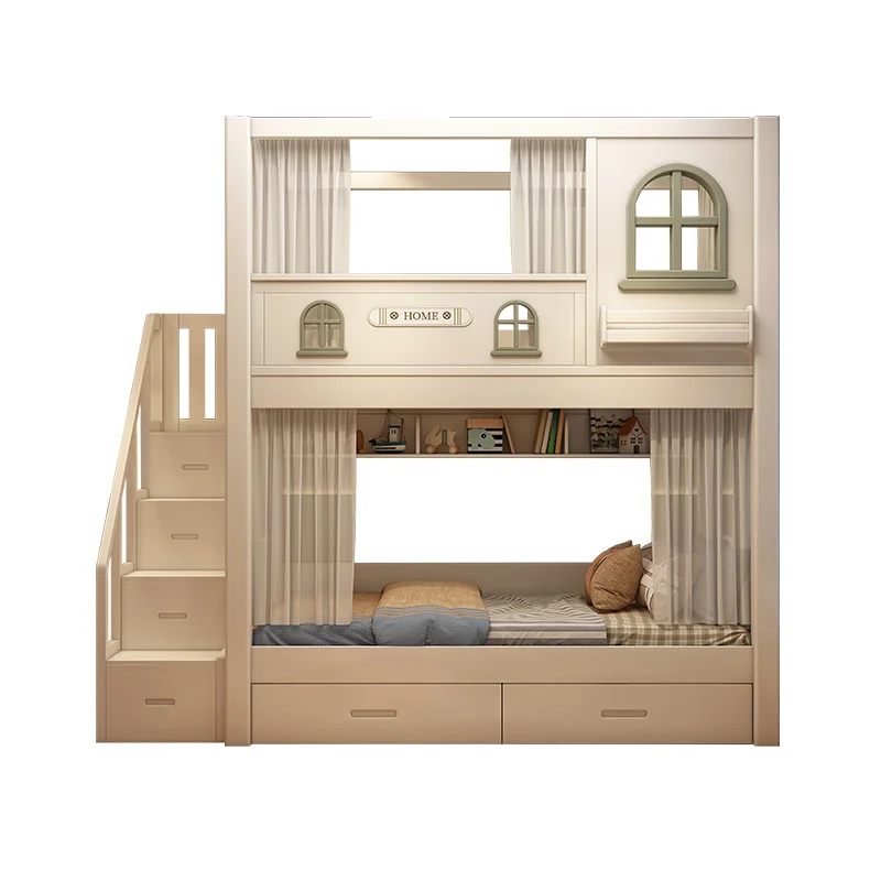 solid wood, high and low two-layer child and mother parallel beds multi-functional combination beds
