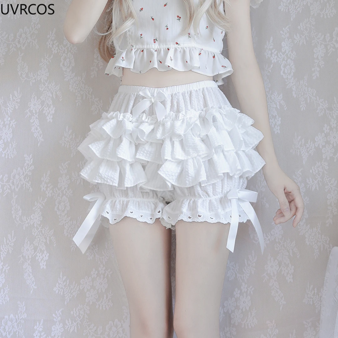 Sweet Lace Ruffles Women Lolita Safety Shorts Pants Cute Victorian Knickers Cotton Princess Underpants Girl Harajuku JK Bloomers