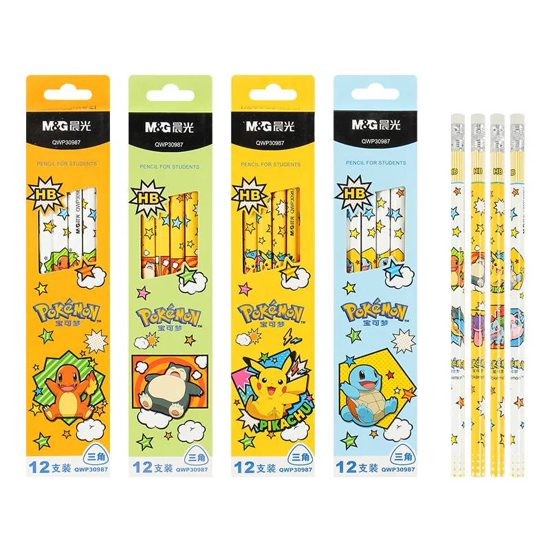 12 unids/caja Pokemon Pikachu figura de Anime dibujos animados 2B/HB lápices estudiante papelería útiles escolares lápices para estudiantes regalo para niños