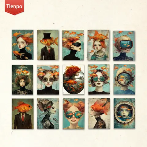 16pcs,fantasy fish-shaped postcards, New Year gifts, Christmas gifts, living room decoration, bedroom decoration, high-quality