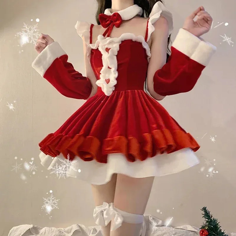 15 Style Christmas Costumes Lolita Maid Red Dress Women Soft Velvet Bunny Lingerie Xmas Red Santa Claus Cosplay Party Outfits