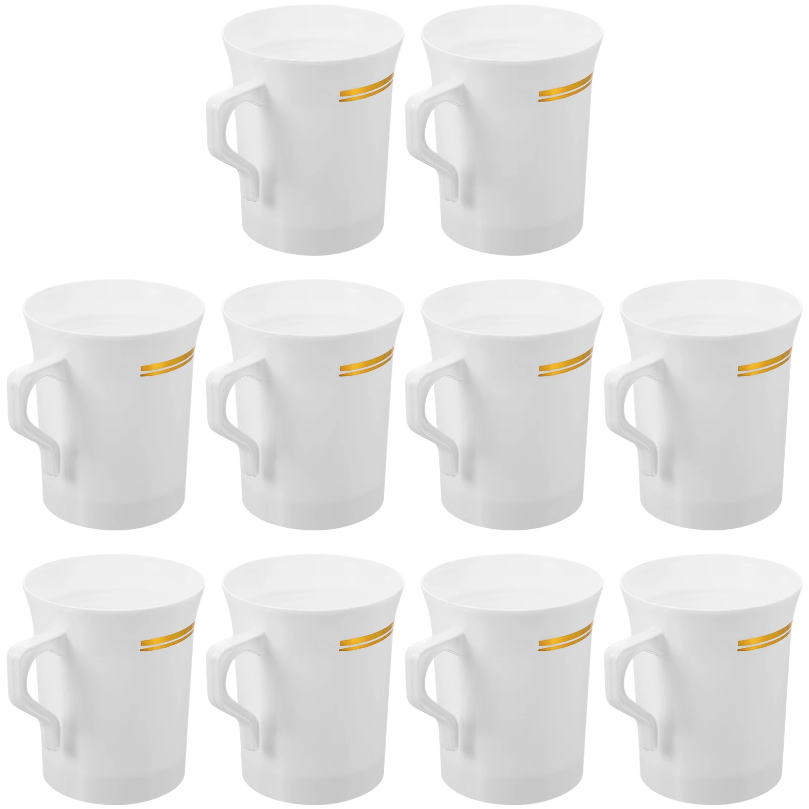 

10 Pcs Coffee Cup Mug White Handle Drinking Tea Water Beverage Travel Plastic Lightweight Compact Storage