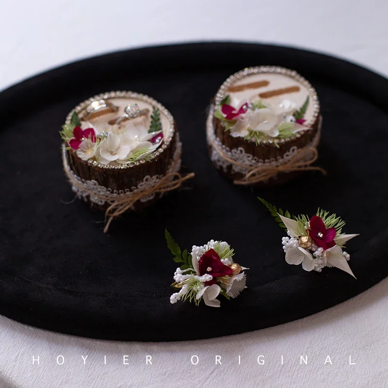 Handmade creative immortality flower wedding newcomer ring box storage box groom and bride wedding ring box
