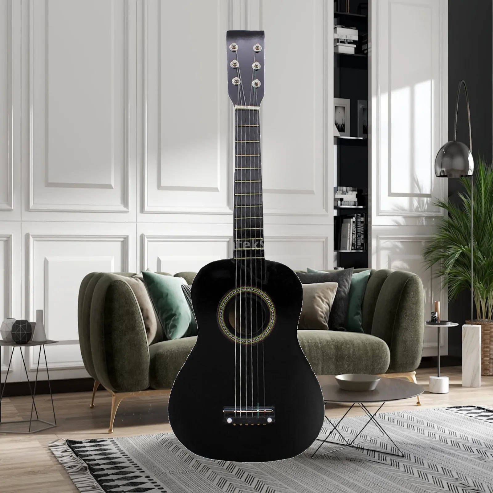 Compact Six String Acoustic Guitar for Students with Narrow Neck and Dark Fingerboard for Casual Travel Playing