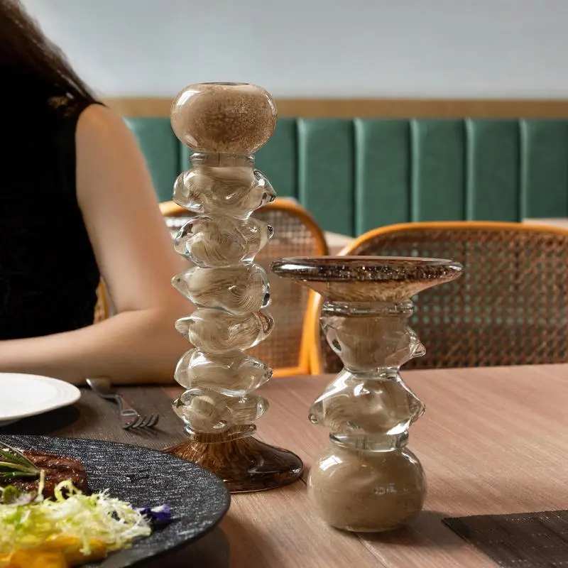 الفاخرة كتلة زجاجية كومة شمعة حامل رومانسية ضوء الشموع عشاء جو طاولة طعام غرفة المعيشة المنزلي اكسسوارات الديكور