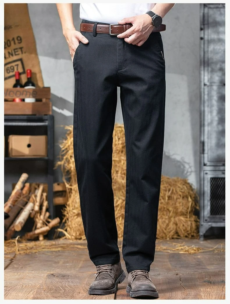 Herbst-Winter Herren Einfarbige Lässige Baumwollhose Dehnbare Anzughose Formelle Business-Baggy-Hose Klassische Schwarze Marineblaue Hose – Detail 10
