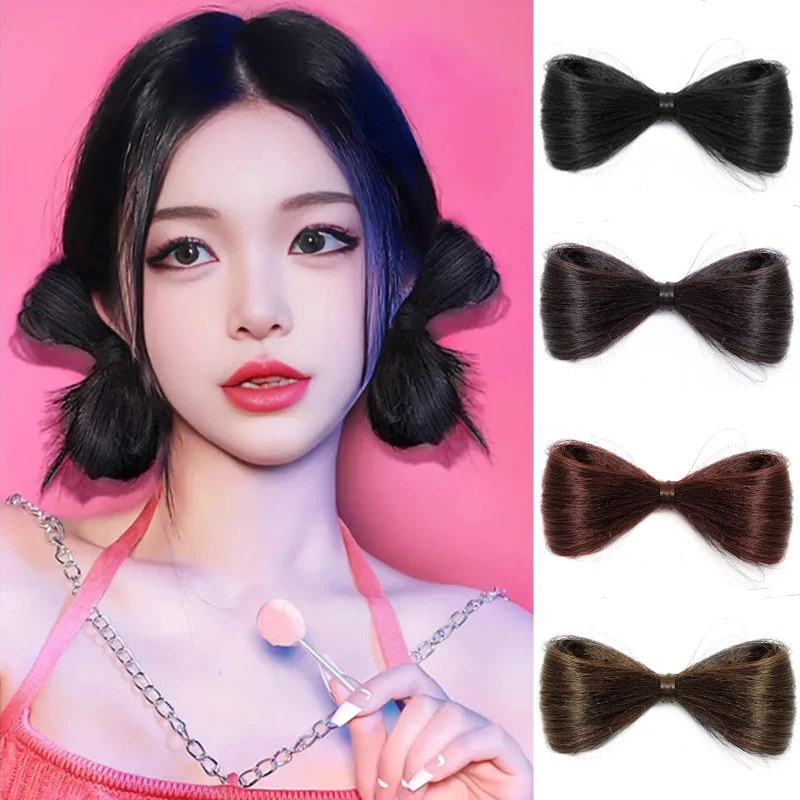 Bow Claw Synthetic Hair Bun Chignon Straight Hair Bun Updo Hairpiece Heat Resistant Fake Bowknot Styling Hair Accessories