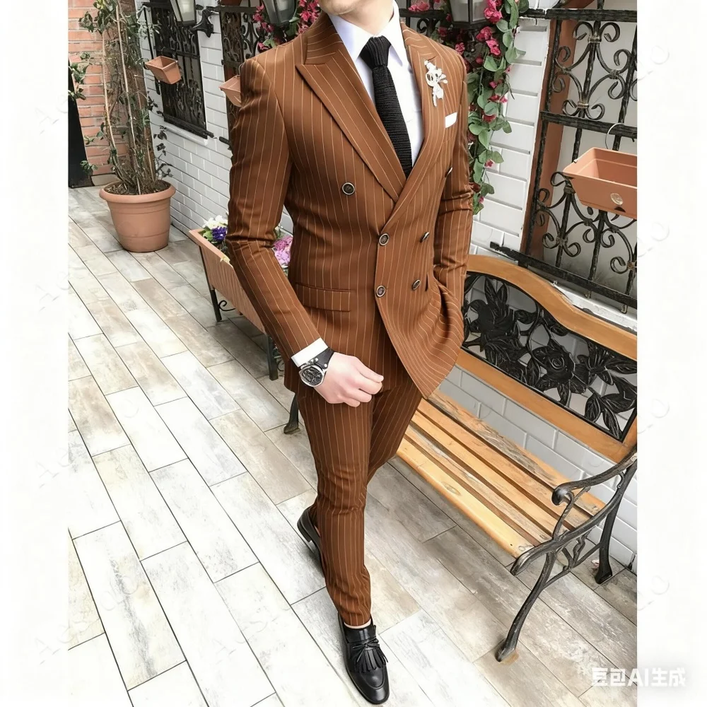 

Мужской тонкий полосатый костюм с лацканами, однобортный свадебный смокинг, комплект из 2 предметов для курения для жениха и торжественного случая