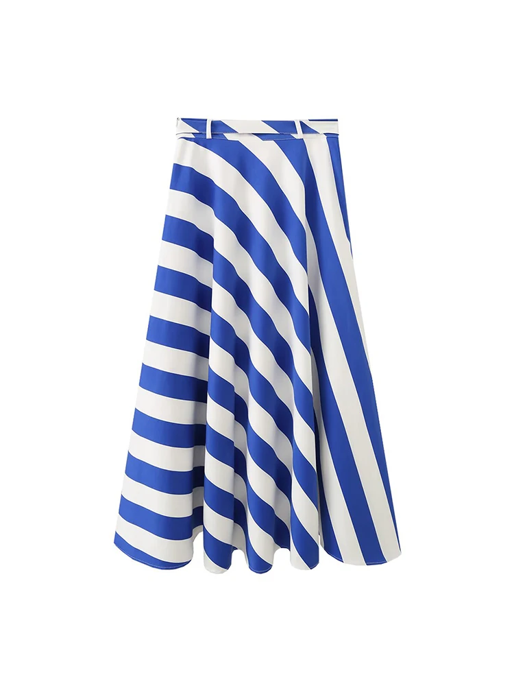 TFMLN 2026 Women Long Skirt Elegant Vacation Style Fashionable Loose Casual Contrasting Striped Belt MIDI Skirt Summer New - view 4