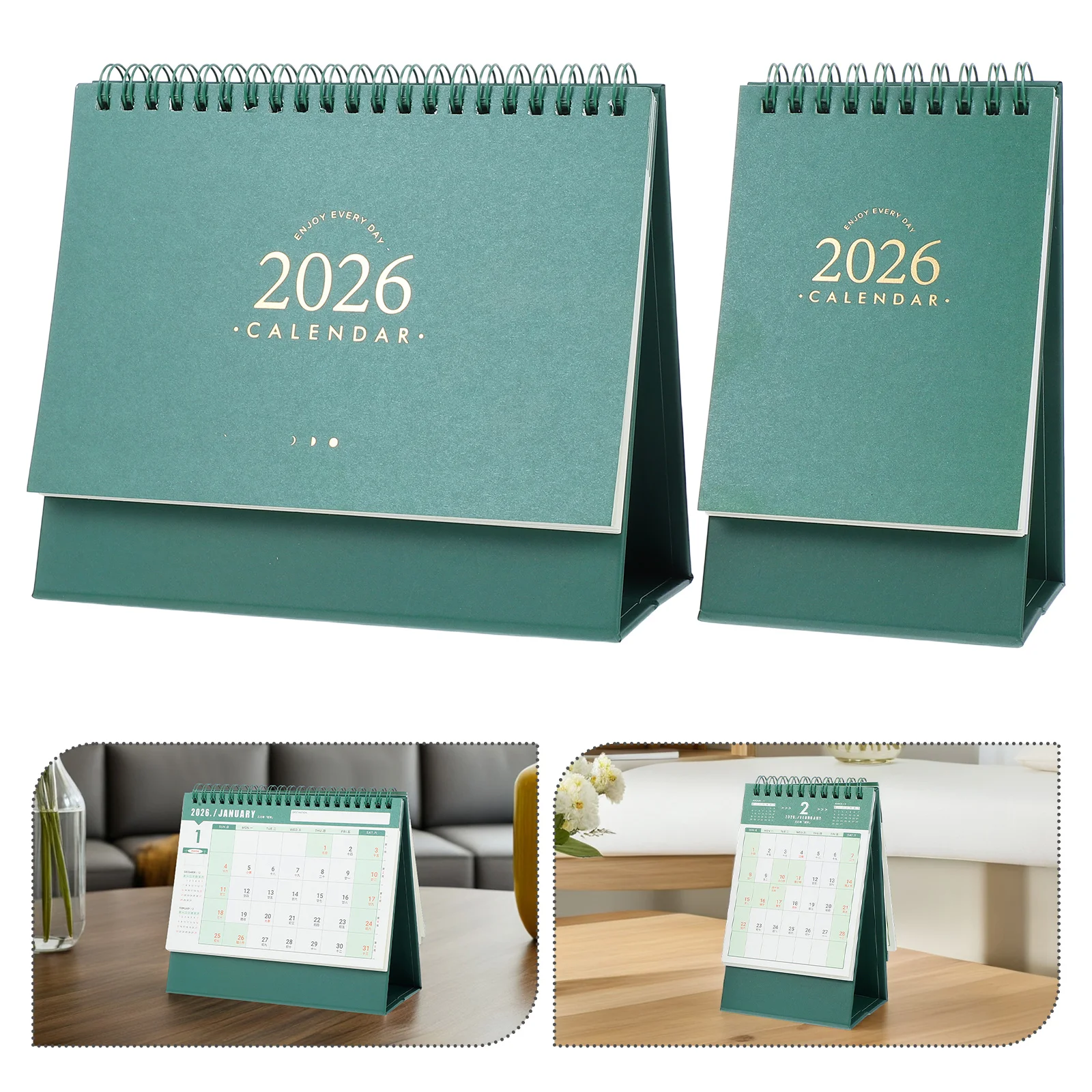 

2pcs Desktop Calendar 2026 Vintage Standing Daily Planner Flip Easel Thick Paper Office Home School Use Large 12 Months Desk