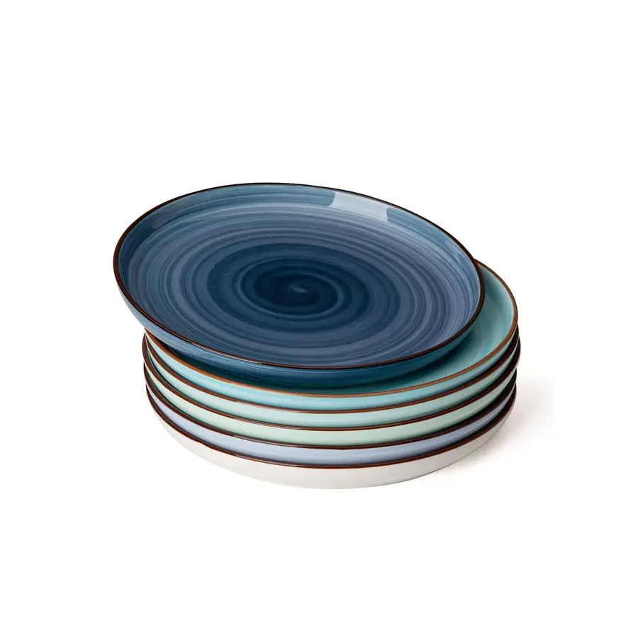 

Фарфоровые десертные тарелки 7,4 дюйма, круглый набор тарелок для закусок для салата, можно мыть в микроволновой печи, набор из 6 штук, крутые разные цвета