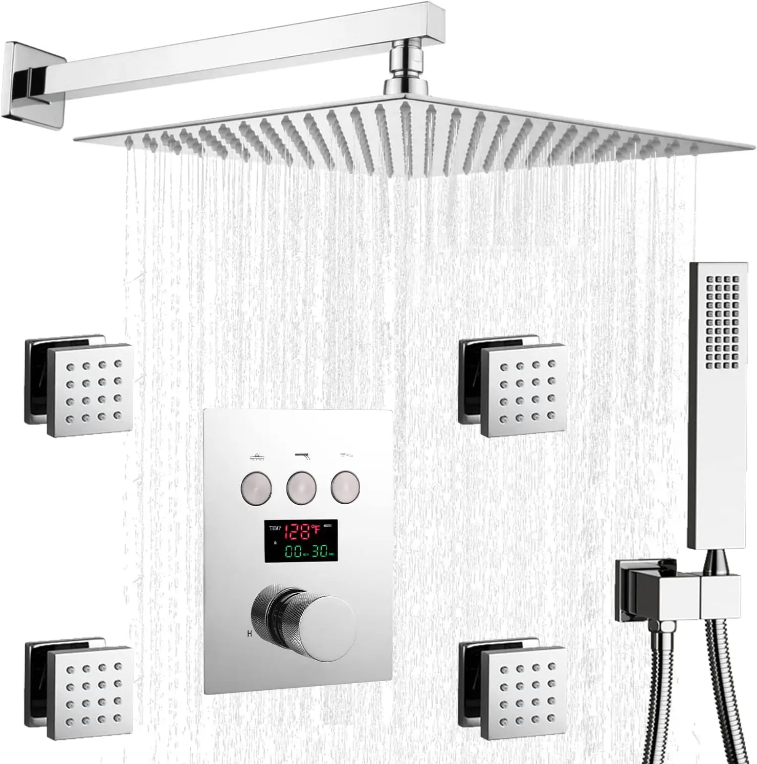 LED Digital Display Shower System Full Body Spray Massage Shower Combo Thermostatic Shower Faucet Set
