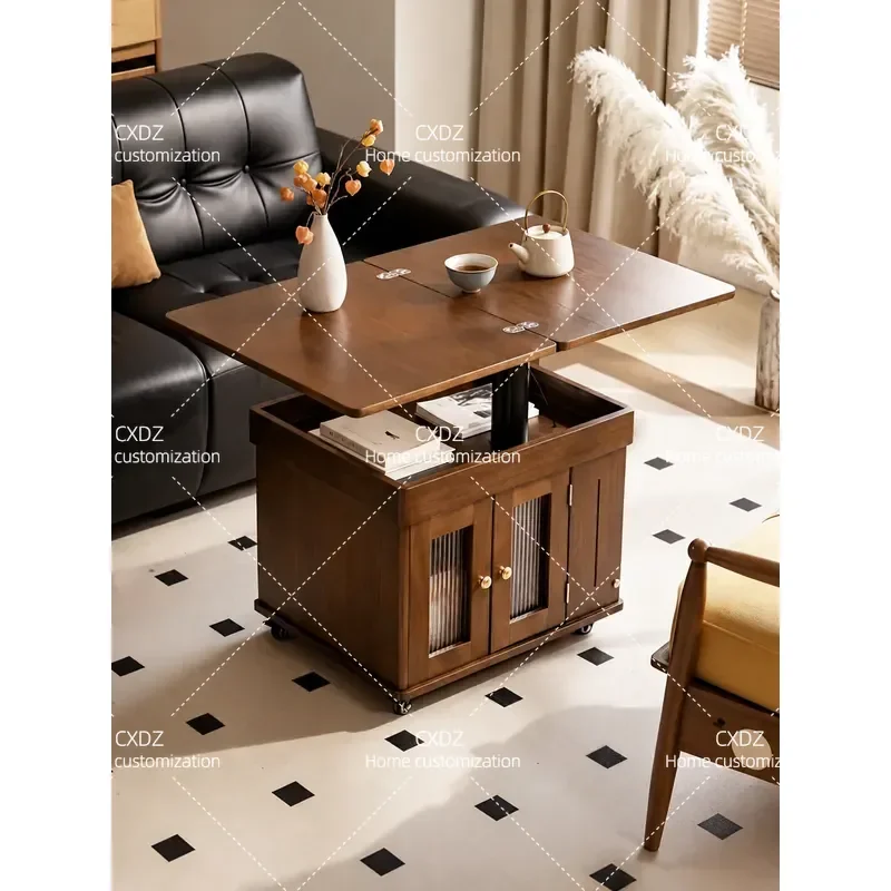 Solid Wood Folding Coffee Table Mobile Side Table for Living Room Small Apartment Sofa Side Cabinet Garden Book Table 2026