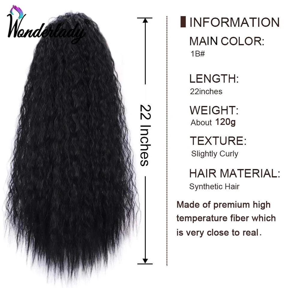 Rubber Band Drawstring Curly Hair Ponytail With Clips 22inch Straight Afro Puff Kinky Curly Ponytail Synthetic Hair Extensions