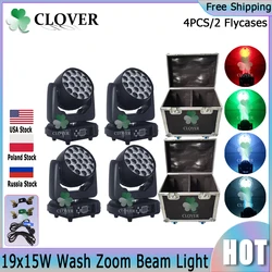 0 Tax 4Pcs 19x15W 4in1 Beam Wash Light With 2 Flight Cases 19x15W RGBW Zoom Moving Head Lighting for Wedding Party Free