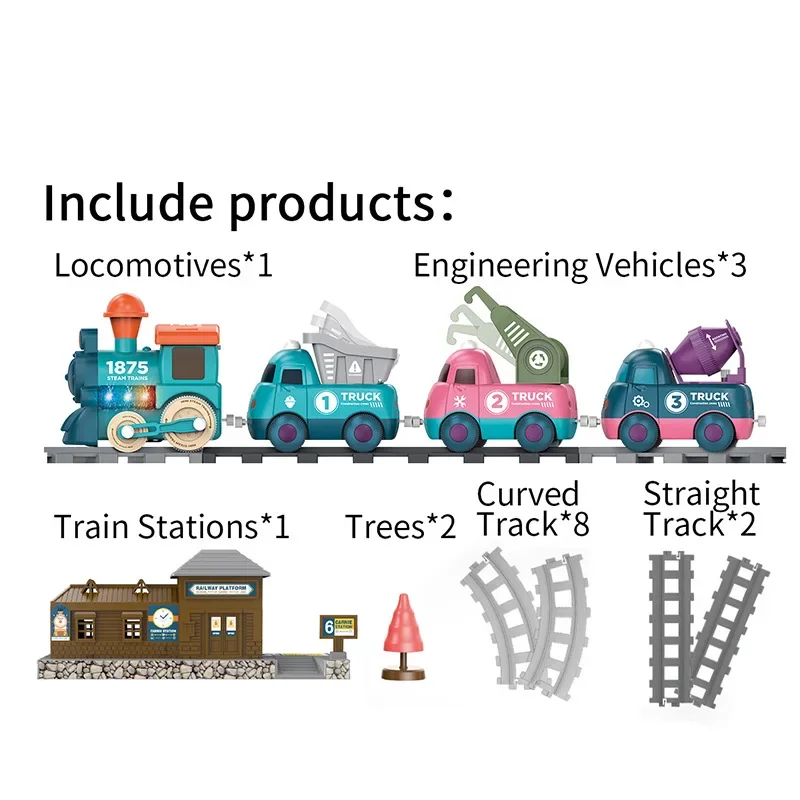 Juego de tren eléctrico de juguete para niños, vías de ferrocarril, motor de locomotora de luz y sonido, juego educativo, juguetes para niños, regalos de navidad