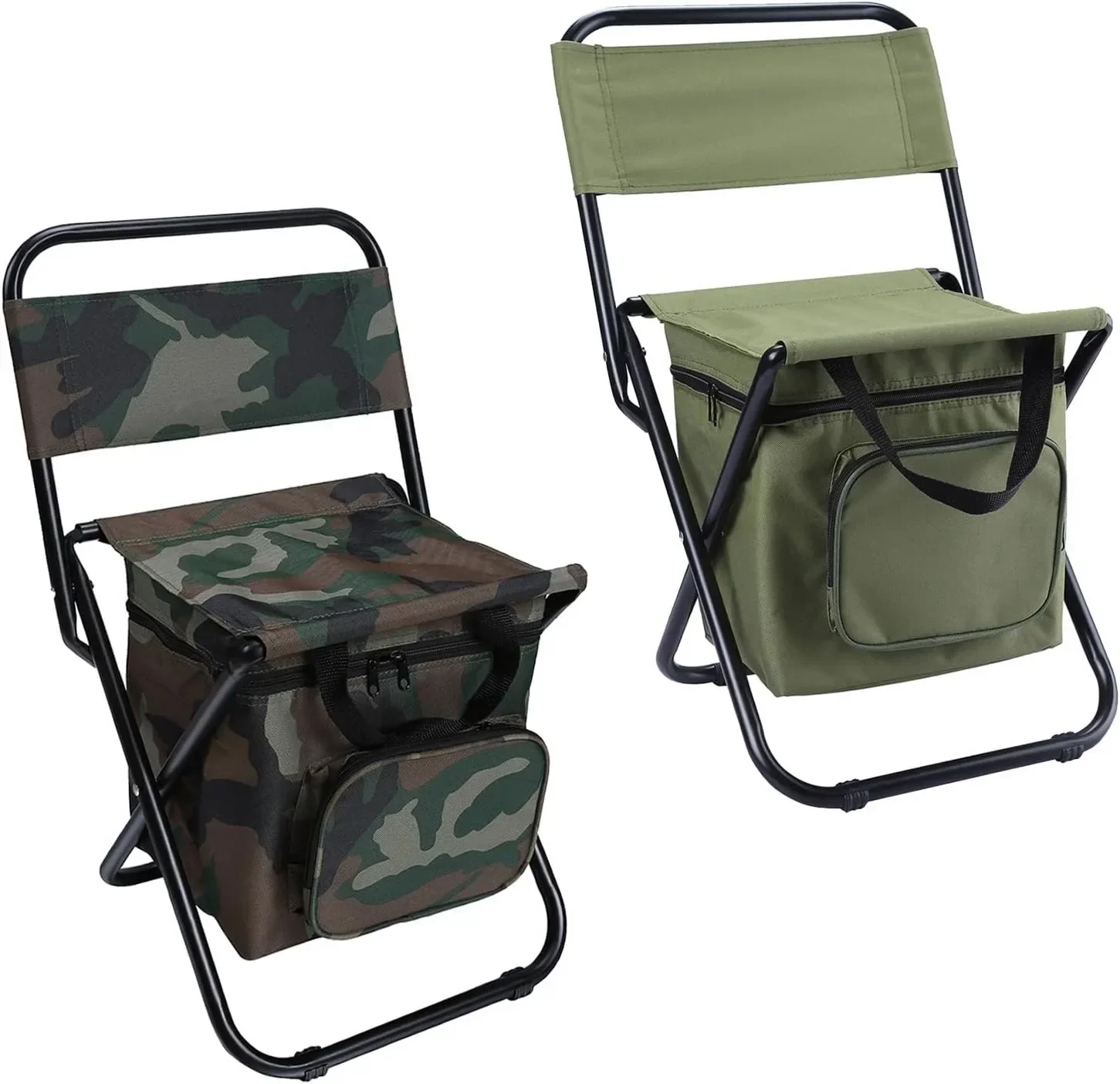 

2 шт. рыболовное кресло с сумкой-холодильником, компактный складной стул для рыбалки и кемпинга (зеленый + Камуфляжный)