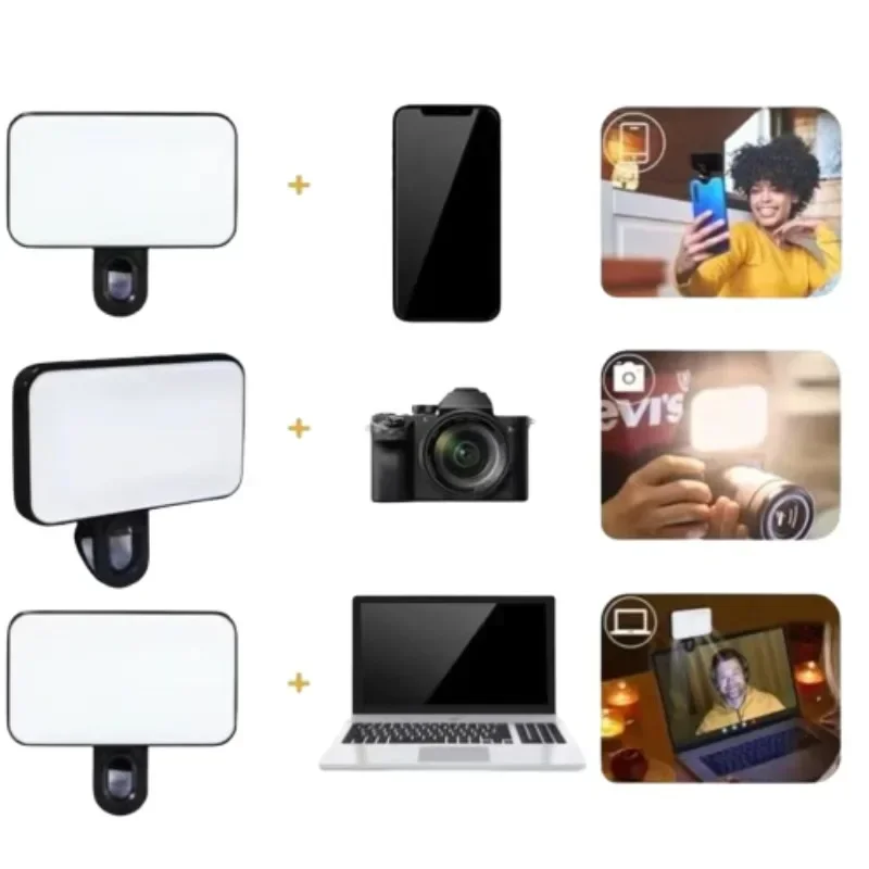 ضوء ملء صورة شخصية صغير محمول قابل لإعادة الشحن، 3 أوضاع مشبك سطوع قابل للتعديل للهاتف، والكمبيوتر المحمول، والاجتماعات اللوحية، والمكياج #1