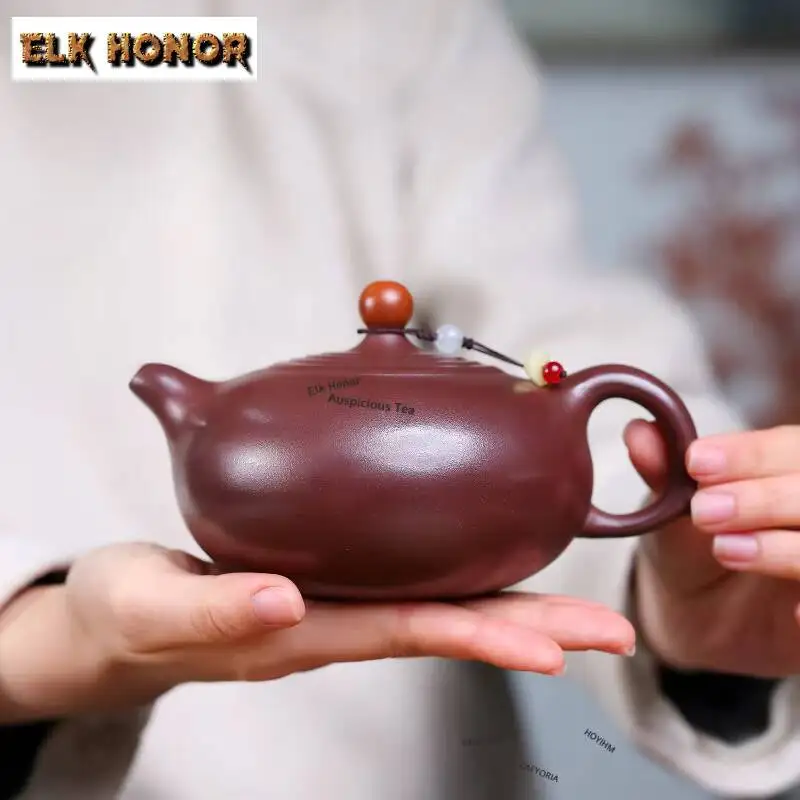 ZAEYORIA 420ml Boutique Yixing Purple Clay Teapot Handmade Lucky Strike Pot Raw Ore Mud Tea Maker Infuser Kettle Zisha Teaset