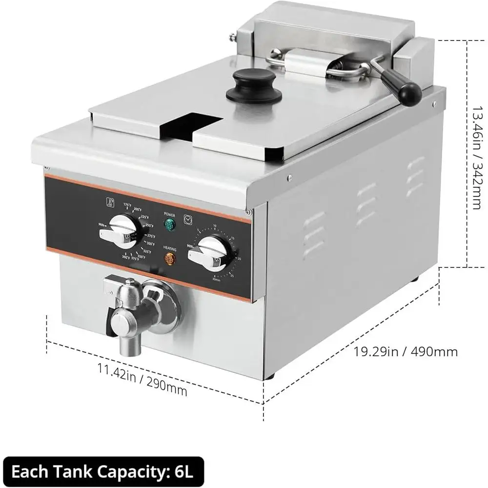 6L 電気フライヤー タイマー ステンレス鋼 油切り キッチン フライヤー 家庭やレストランの調理