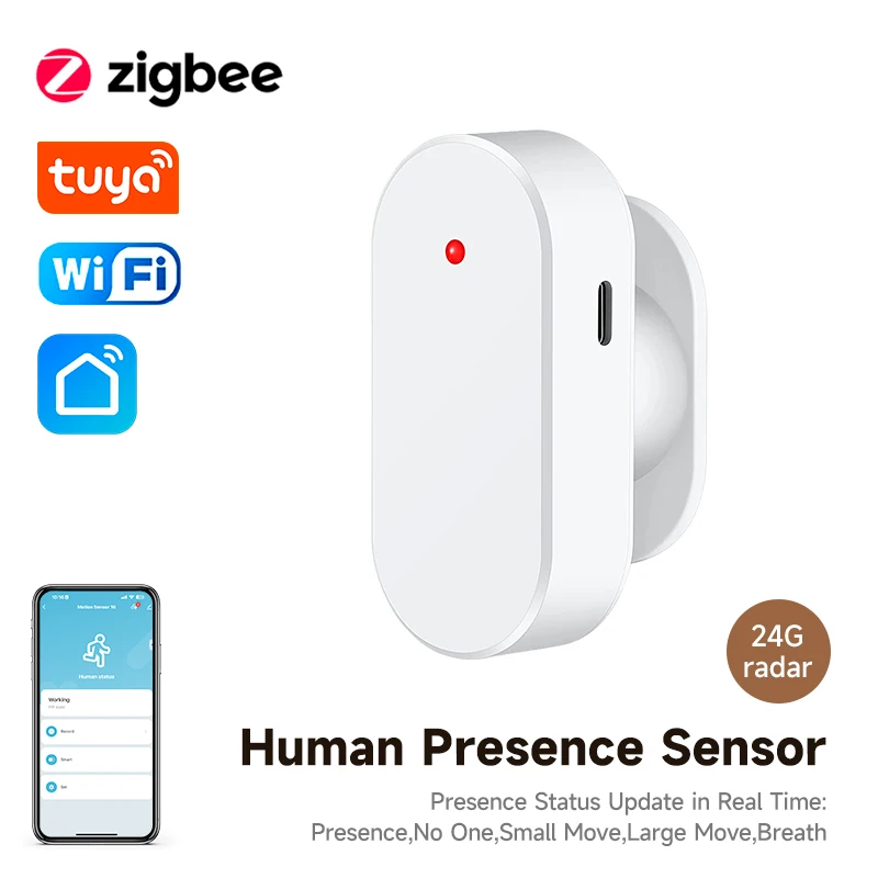 Tuya zigbee sensor de presença humana wi fi sensor de movimento 24g radar pir detecção casa inteligente app controle remoto protetor segurança