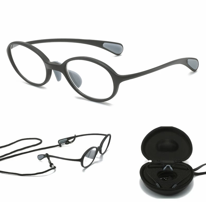 

MIni Small Soft silicone Clip-on Reading Glasses Flexible Round TR90 Reader Anti blue-ray With Case Lanyard