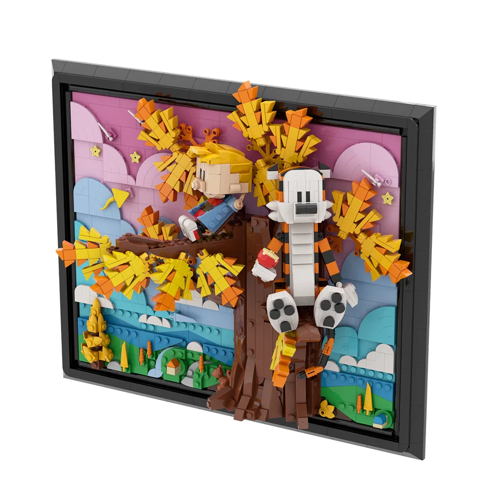 MOC Calvined และ Hobbes Building Block ตุ๊กตาอะนิเมะ 3D Art ภาพวาดการ์ตูน Tiger Action Figure อิฐของเล่นผู้ใหญ่ของขวัญเด็ก