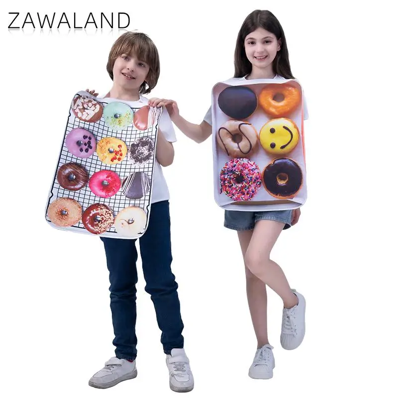 Halloween Children Donut Onesie Set Cosplay Costume Holiday Party Funny Parody Food School Performance Adult Printing Clothes