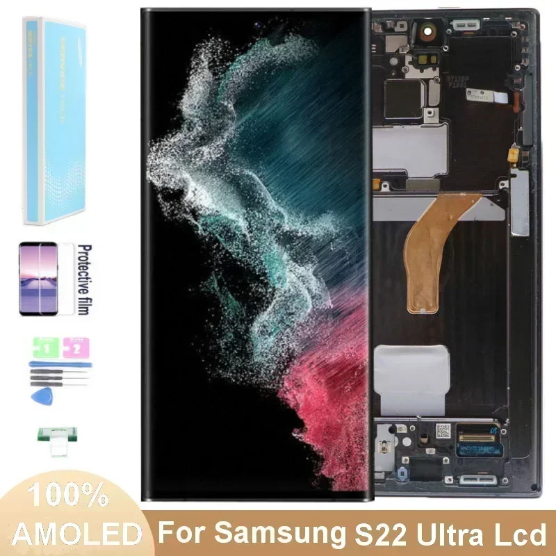 6.8'' AMOLED LCD For Samsung Galaxy S22 Ultra LCD S908 S908B S908U AMOLED Display Touch Screen Digitizer With Frame Replace