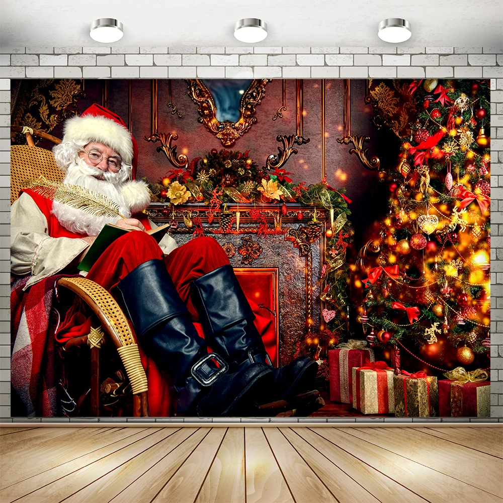 

Merry Christmas Santa Claus Theme Photography Backdrop Children Kids Portrait Photocall Background Props Photo Studio Photophone