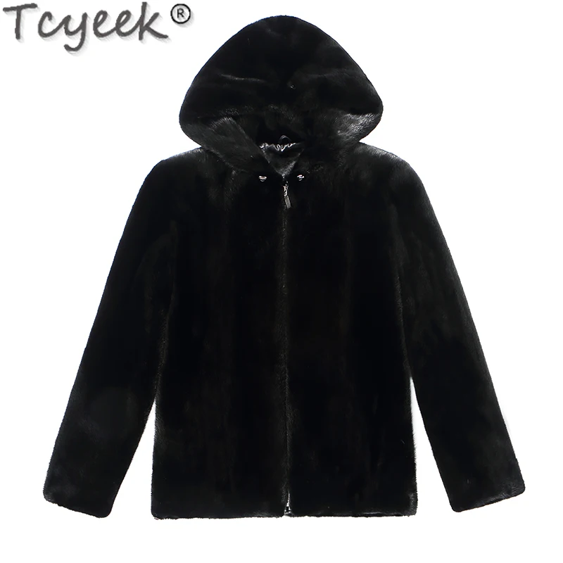 Tcyeek 100% pelliccia di visone giacche da uomo 2023 inverno con cappuccio vera pelliccia cappotto corto di pelliccia di visone naturale giacca uomo abbigliamento Jaqueta Masculina