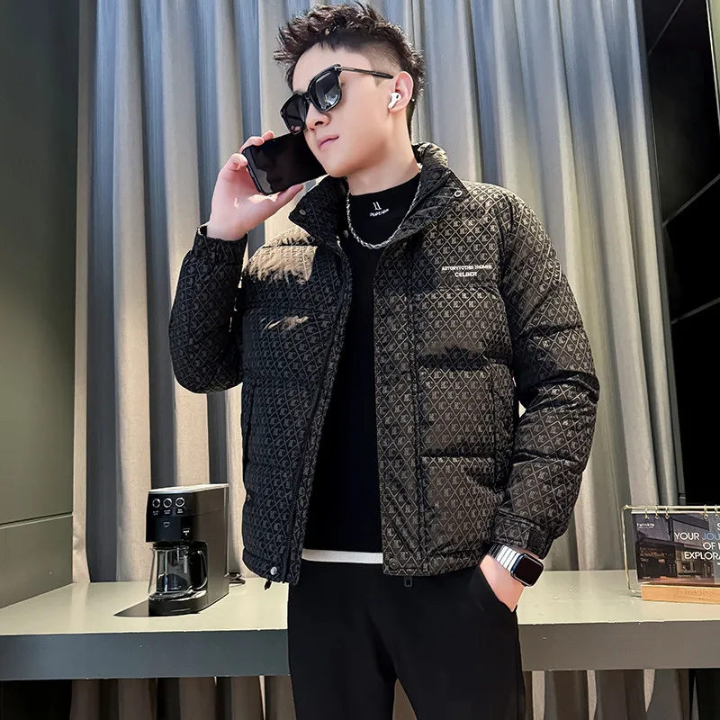 

Men's ort down Jaet S Size White Du Feather Warm Stand Collar Winter Coat Youth Faion Street Sle Polyester Fiber