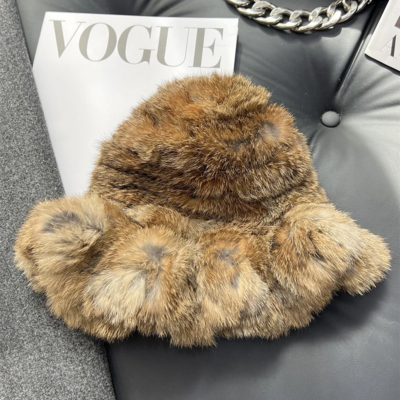 New Real Rabbit Fur Fisherman\'s Hat For Women Winter Warm Rabbit Fur Caps Soft Natural Rabbit Fur Hats Female Fashion Fur Cap