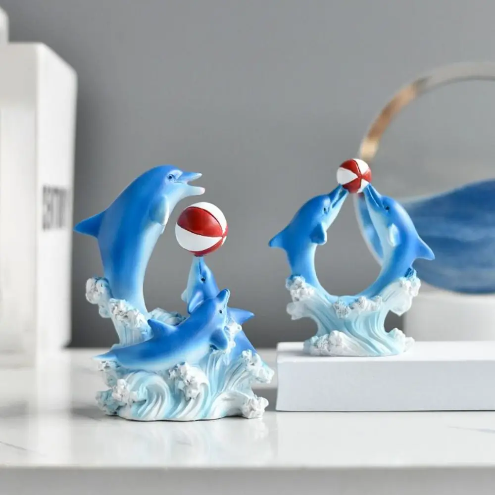 Lively Resin Craft Dolphin Figurine Cartoon Ocean Style Dolphin Statue Cute Sea Animal Sculpture Desktop