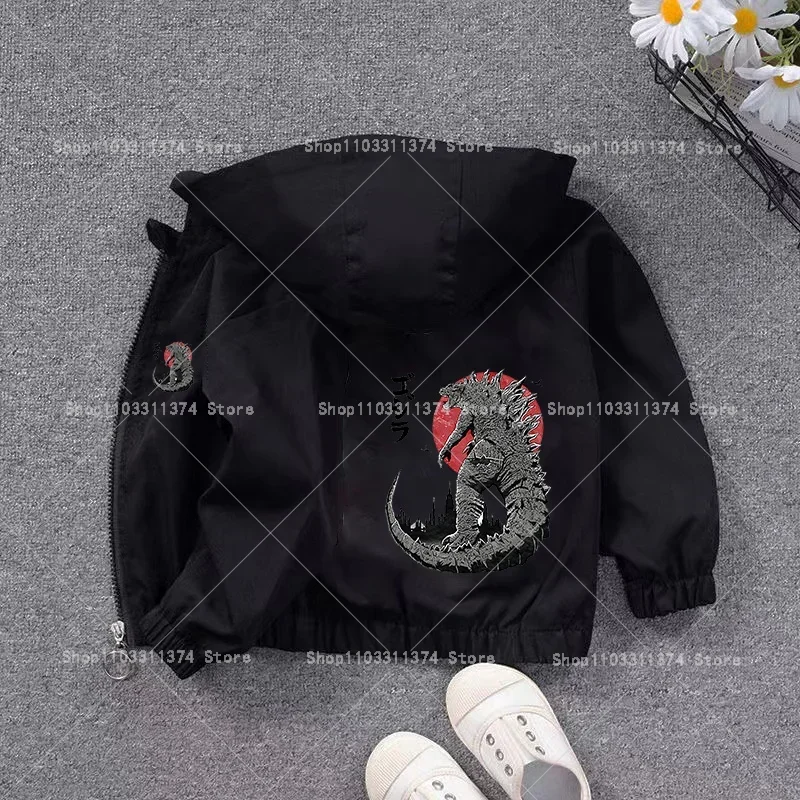 Godzillas Jacket Kids Cool Anime Monster Printed Waterproof Zip Up Hooded Jackets Children Clothes Outerwear Windbreaker Coats