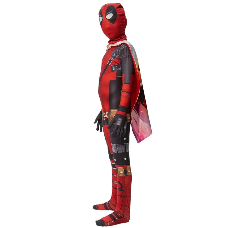 Disfraz de cuerpo completo de MARVEL DEADPOOL con capa para niños y adultos, mono con patrón 3D, mono con accesorios ricos # 1 # W