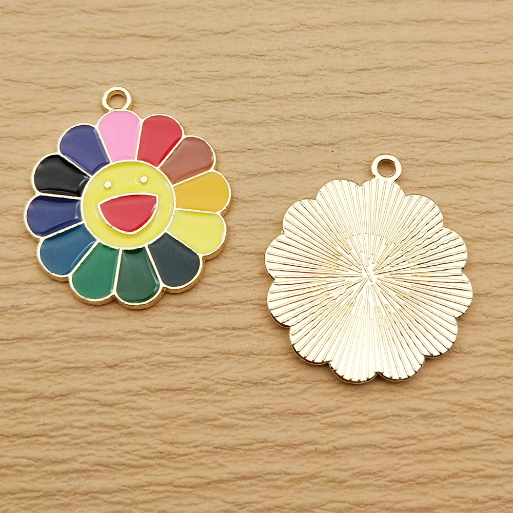 10pcs Smile Sunflower Jewelry Charms Diy Making Earring Keychain Bracelet Necklace Pendant Accessories Alloy Metal Gold Plated
