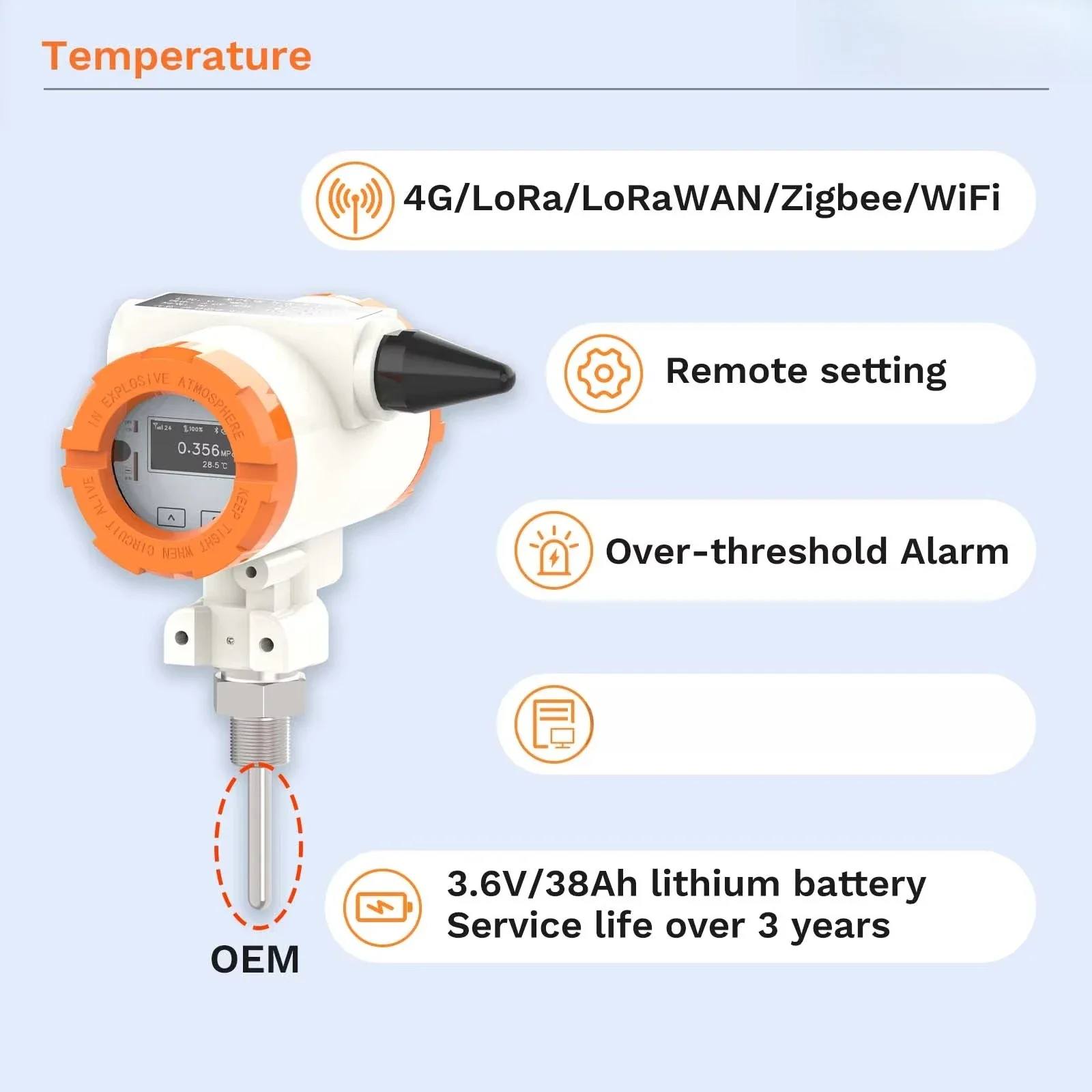 Moray ME6001T OEM Rs485 Temperature Sensor Explosion-proof Thermal Resistance Thermometer Temperature Transmitter