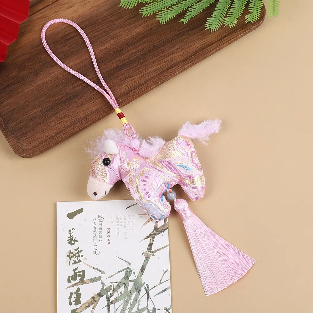 Chinese Style Pony Embroidered Pendant Spring Festival Satin New Year Horse Pendant Zodiac Mascot Keychain