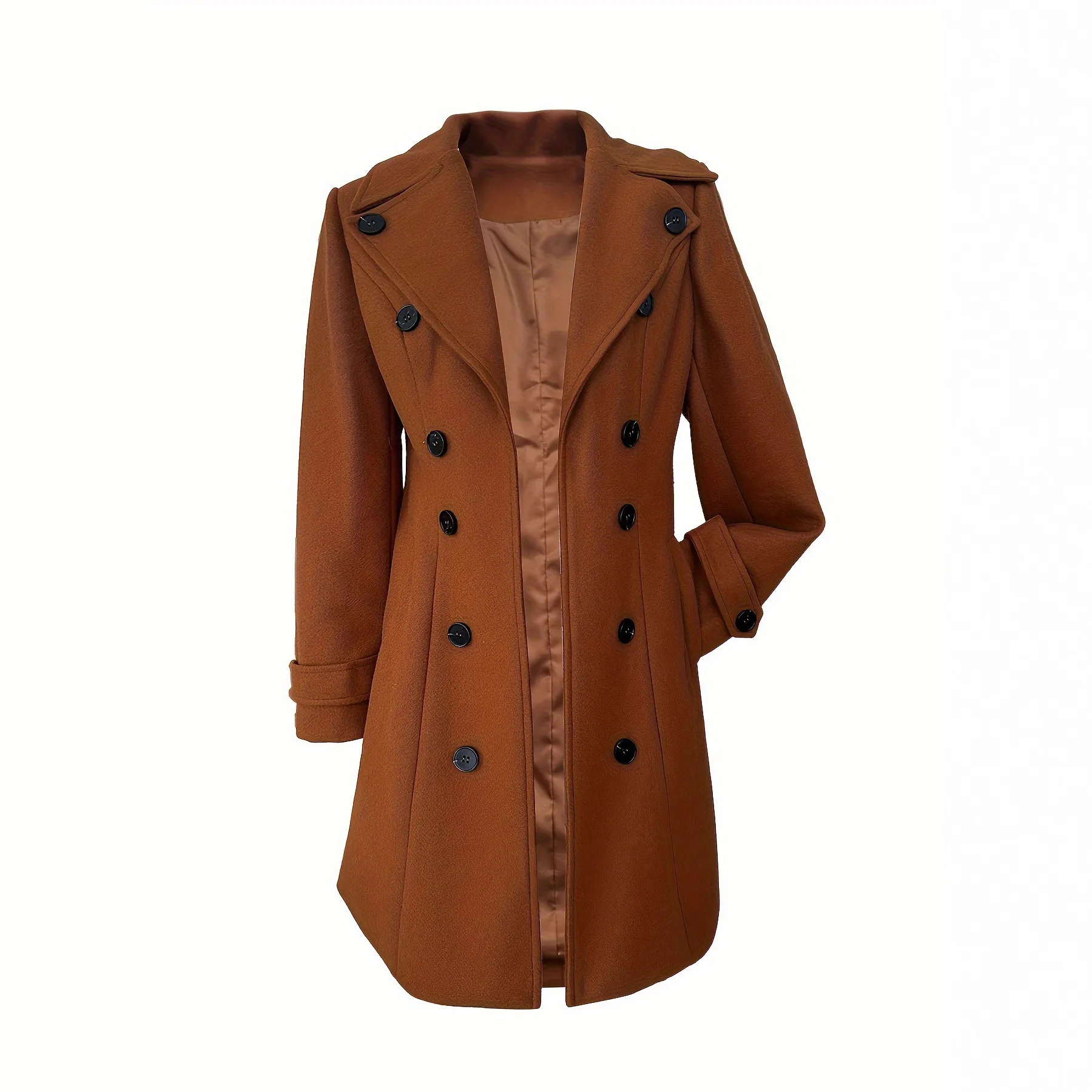 Women Solid Jackets Double Breasted Slim Fit Midi Coats Skinny Lapel Full Sleeve Elegant Jacket Blends Wool Office Lady Autumn