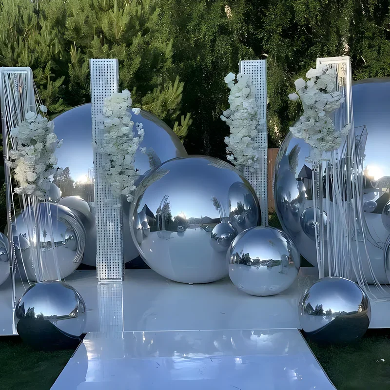 Sealed silver inflatable mirror ball set big shinny balls reusable giant mirror sphere for wedding nightclub decoration