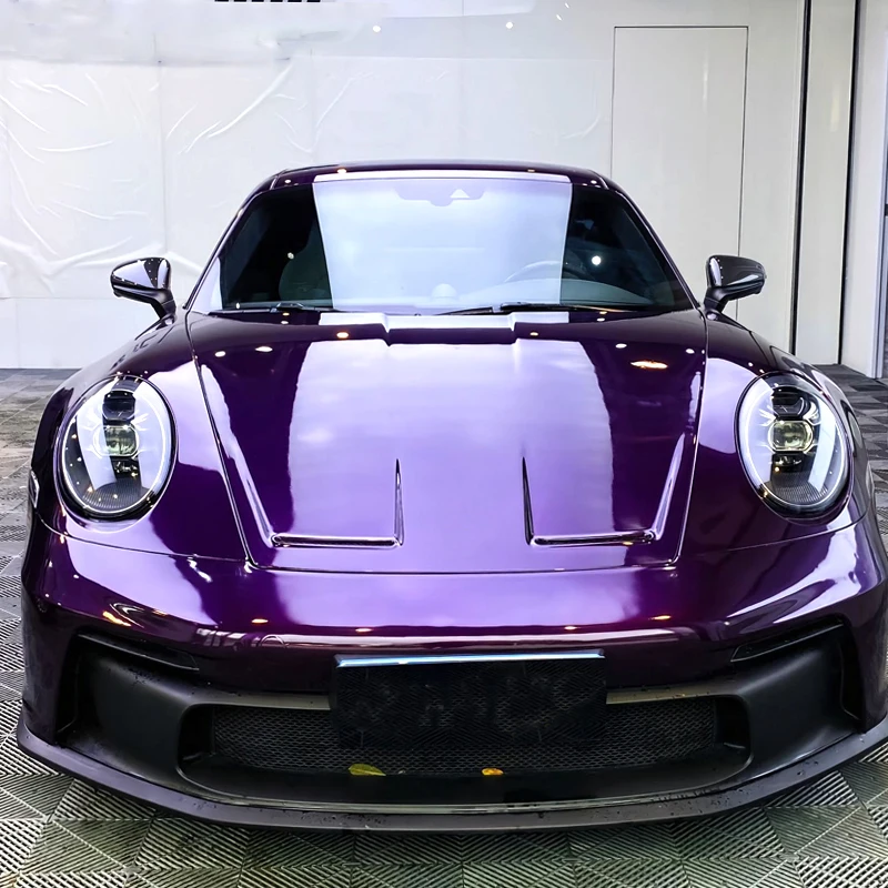 PET 152CM*18M Ultra Gloss Midnight Purple Metallic Vinyl Wrap Film Roll Self Adhesive Decal Car Wrapping Foil dengan Pelepasan Udara