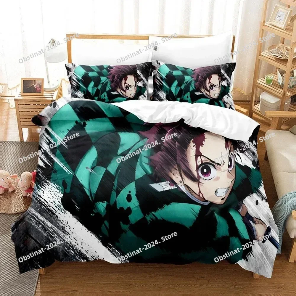 패션 애니메이션 악마 슬레이어 싱글 트윈 침구 세트 베개 커버 이불 커버가있는 인쇄 부드러운 싱글 더블 퀸 슈퍼 킹 사이즈
