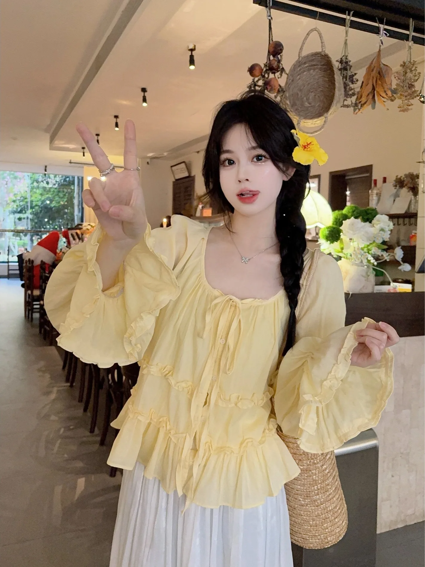 

plus Size Women's Shirt Spring Summer Loose Long Sleeve Bell Sleeve Design Casual Comfortable Fashionable Office Wear