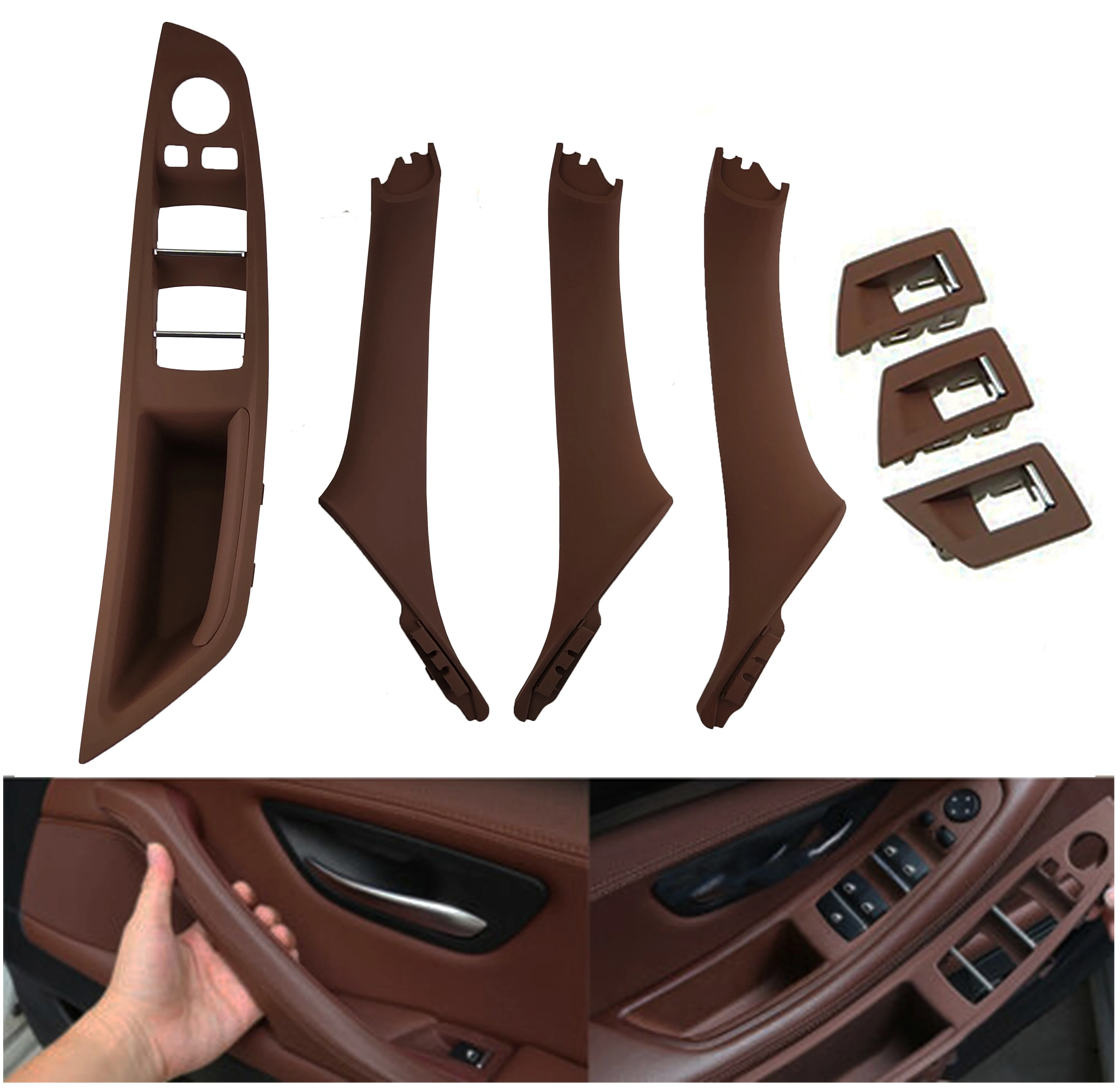 Juego de cubiertas para manijas de puerta interior, panel de puerta, tiradores, interruptor de ventana y panel de reposabrazos, compatible con BMW Serie 5 F10 F11, 7 piezas, LHD, 7 colores